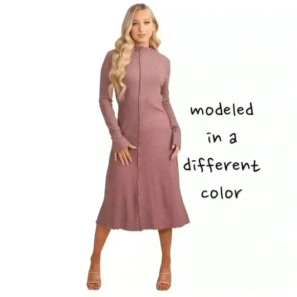 CULTURE CODE ribbed knit mock neck bodycon orange midi dress women's small - Picture 6 of 12